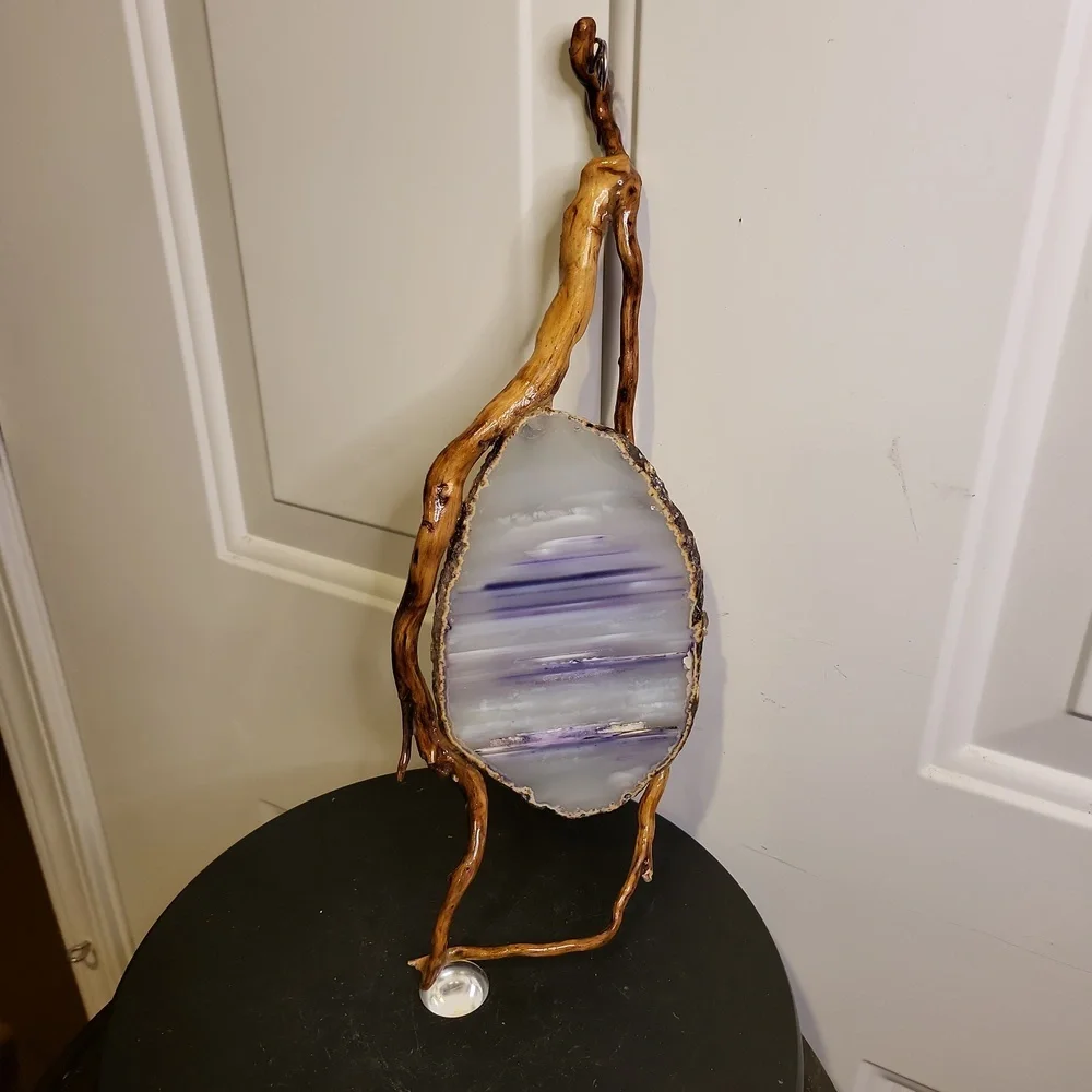 Hand Made Agate Stone and Wooden Sun Catcher 15